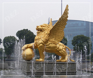 GOLD FLYING LION WITH A BALL BRONZE STATUES DZ-LION26